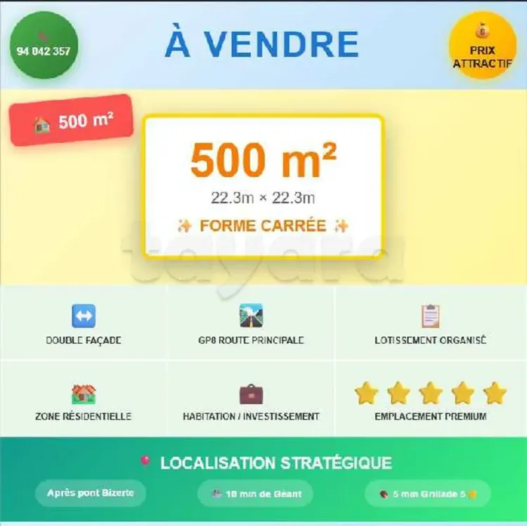 terrain 500°2 gp8 route principale près de geànt emplacement stratégique zone en pleine développement urbaine