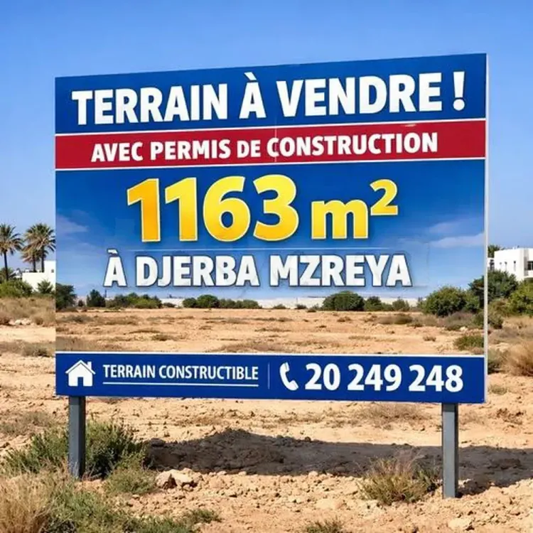 𝑻𝒆𝒓𝒓𝒂𝒊𝒏 à 𝒗𝒆𝒏𝒅𝒓𝒆 à 𝑫𝒋𝒆𝒓𝒃𝒂 𝑴𝒆𝒛𝒓𝒂𝒚𝒂 – 𝑻𝒊𝒕𝒓𝒆 𝒃𝒍𝒆𝒖 & 𝒑𝒆𝒓𝒎𝒊𝒔 𝒅𝒆 𝒄𝒐𝒏𝒔𝒕𝒓𝒖𝒄𝒕𝒊𝒐𝒏