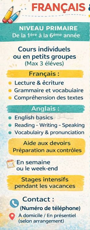 Cours particuliers en français et en anglais