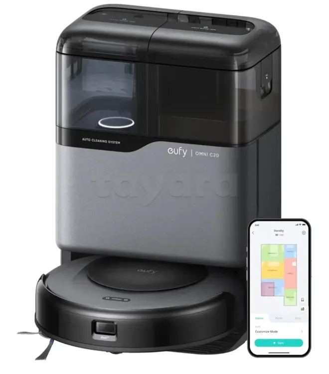 eufy Omni C20, aspirateur robot avec serpillère, station tout-en-un, aspiration puissante de 7 000 Pa, ultra-mince, vidage automatique, lavage et séchage pour un nettoyage mains libres, levage de la serpillère et détection des tapis