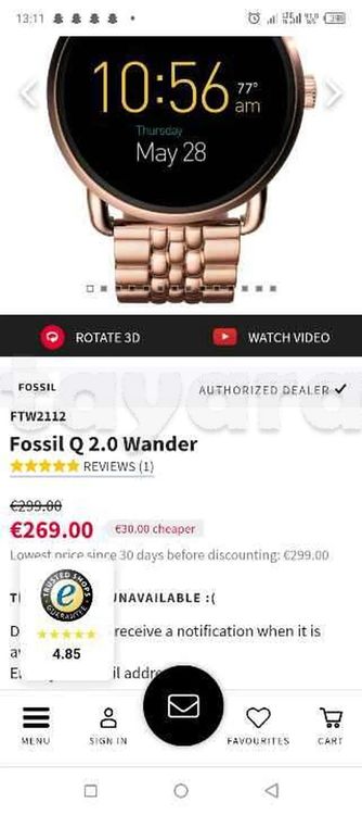 Montre FOSSIL original grand marque Android et Playsrore