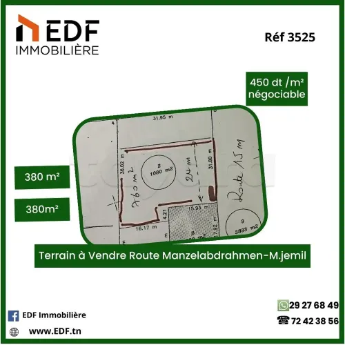 2 Lots de terrain à vendre Route manzel abdrahmen - M.Jemil