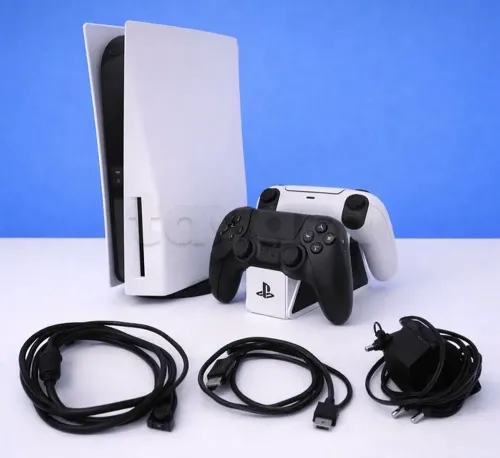playstation 5 avec 2 deux manettes et chargeur/support